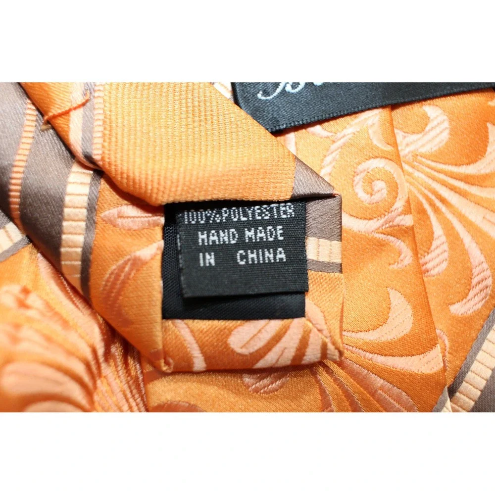 Bruno Conte Orange Striped‎ Paisley Formal Neck Tie Men 100 Percent Polyester